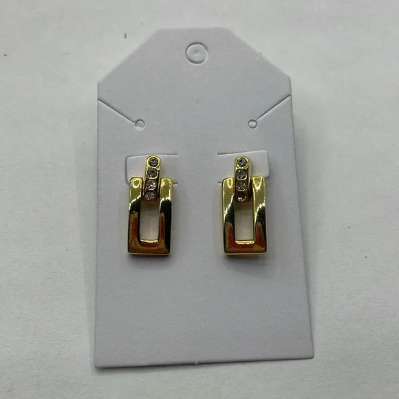 Gold Tone Doorknocker Rectangle Earrings - Picture 3 of 6